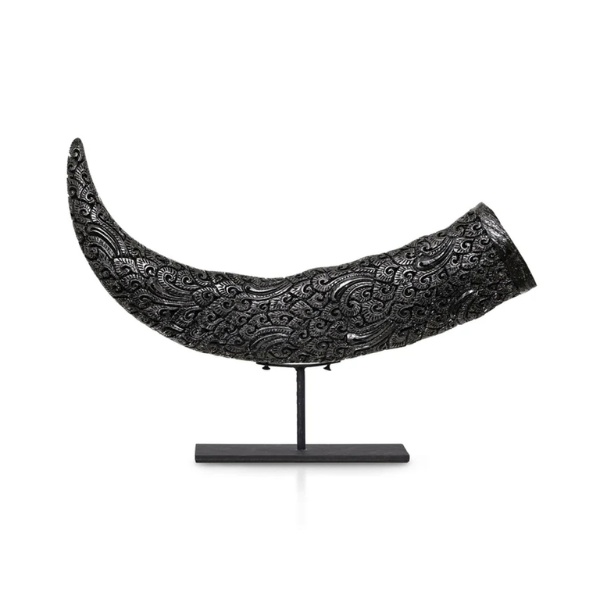 Etched Buffalo Horn on Stand